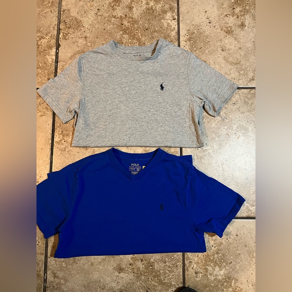Bundle: 2- Polo by Ralph Lauren Royal Blue and Heather Gray T-shirts